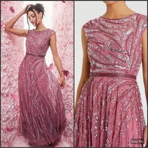 NWT Mac Duggal 5445 Pink Cap Sleeve Embellished Evening Gown